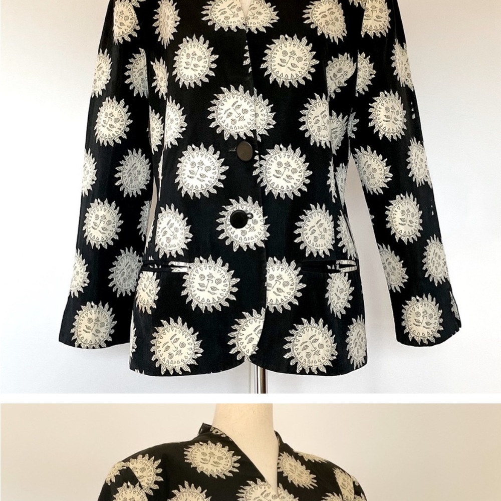 Vintage Christian Dior Sun Soleil Cotton Blazer Jacket in Black and Beige